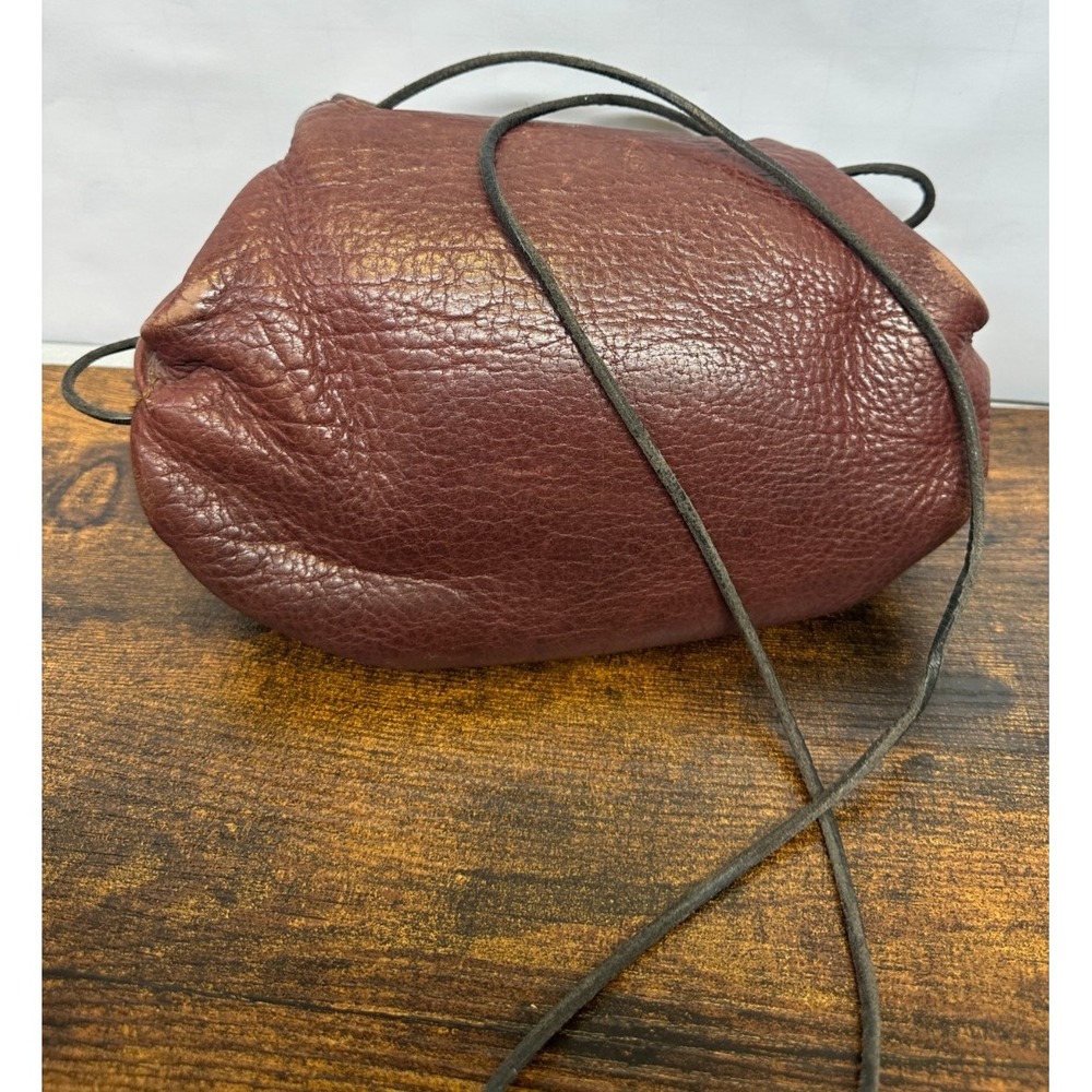 Handmade Artisan Leather Crossbody Pouch Bag Brown Patchwork Bone Button Boho - Picture 13 of 16